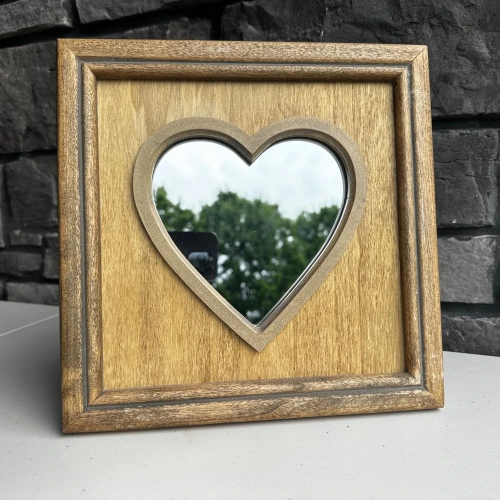 Vintage Rustic Wooden Heart Shaped Framed Wall Mirror Cottagecore Granny Country